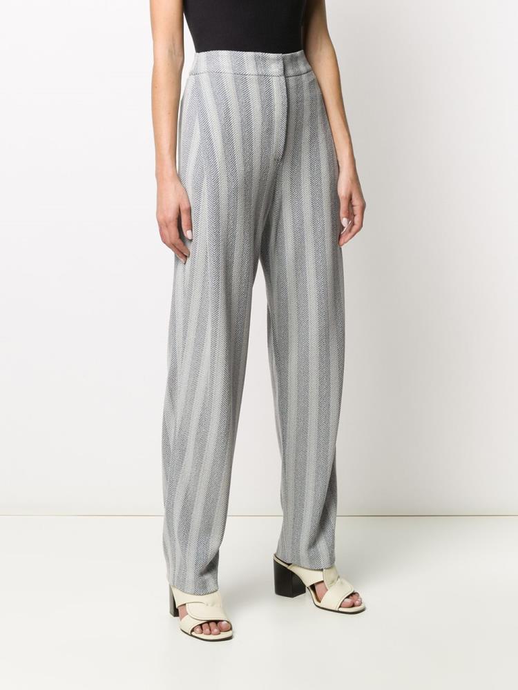 Grey / Blue Women's Armani Emporio Striped Herringbone Pants | 9XRMU4P