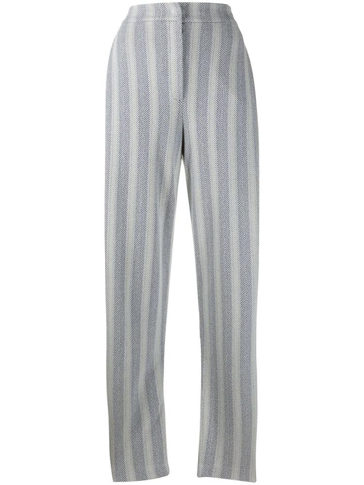 Grey / Blue Women\'s Armani Emporio Striped Herringbone Pants | 9XRMU4P