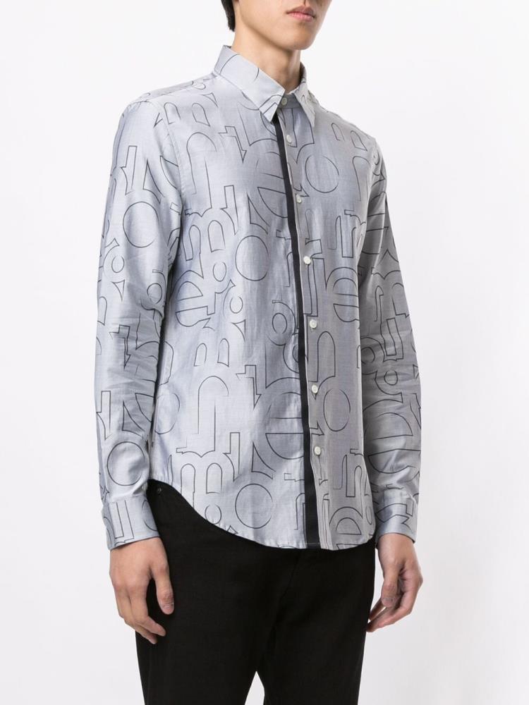 Grey Men's Armani Emporio Big Logo Stencil Shirts | ABC1YM4