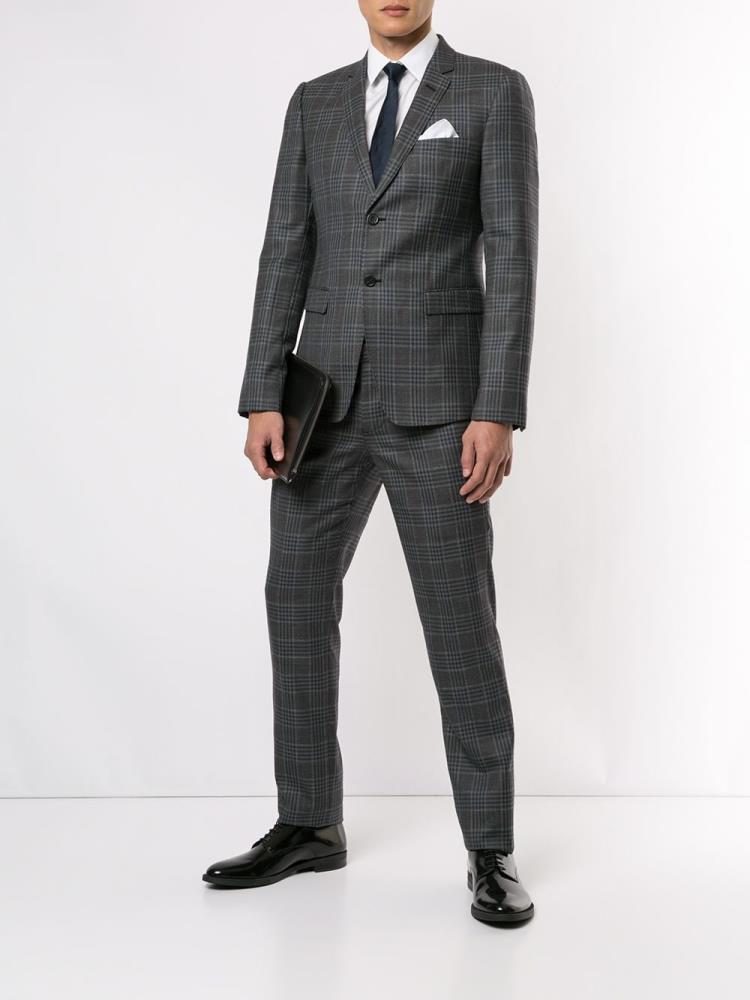 Grey Men's Armani Emporio Classic Checked Two Piece Suits | 05GUCTN