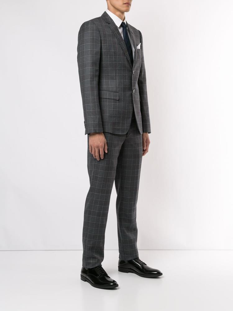 Grey Men's Armani Emporio Classic Checked Two Piece Suits | 05GUCTN