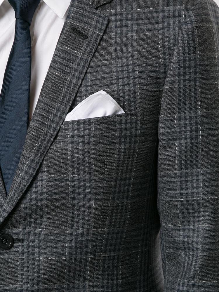 Grey Men's Armani Emporio Classic Checked Two Piece Suits | 05GUCTN