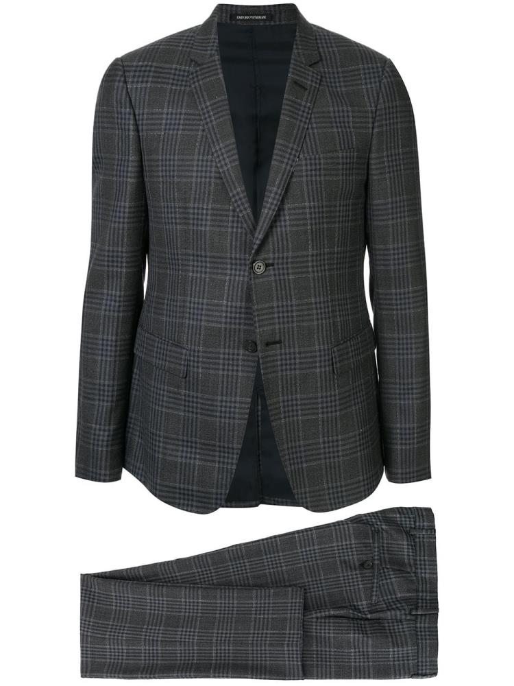 Grey Men\'s Armani Emporio Classic Checked Two Piece Suits | 05GUCTN