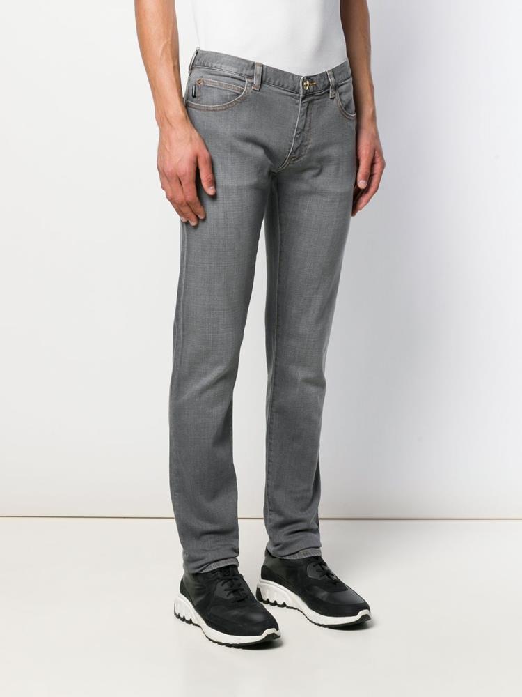 Grey Men's Armani Emporio Contrast Stitching Jeans | 5U2EB5D