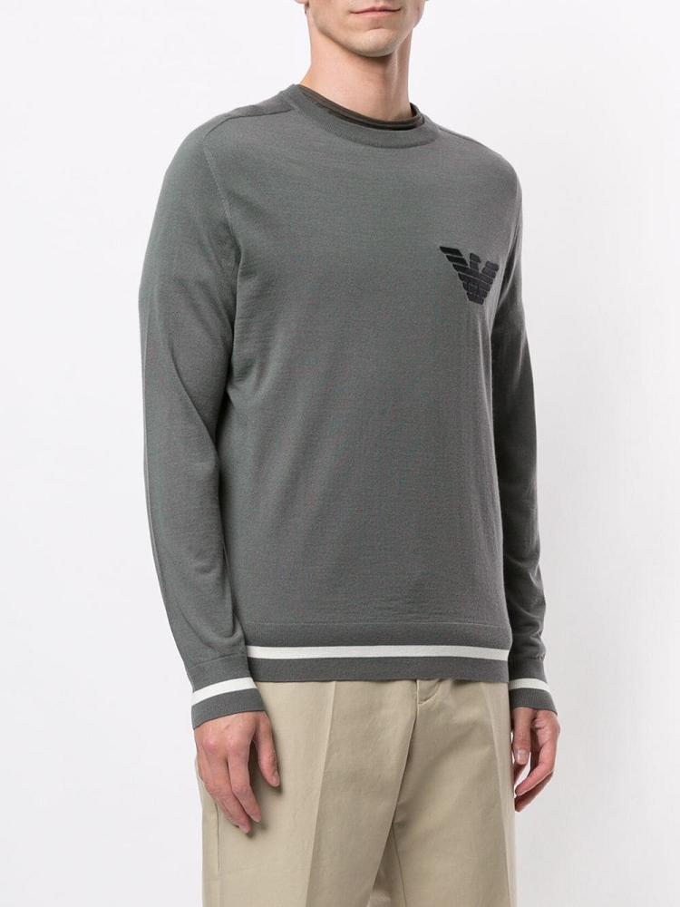 Grey Men's Armani Emporio Embroidered Logo Jumpers | Q2K5GKA