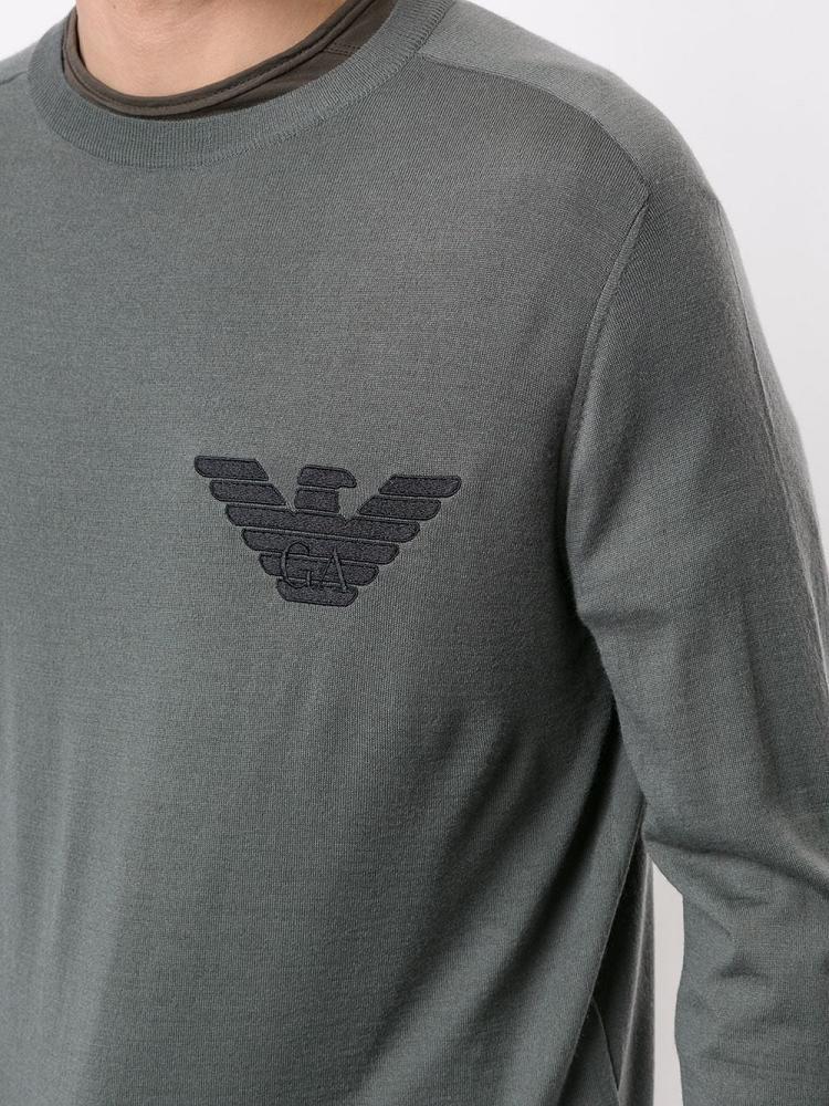 Grey Men's Armani Emporio Embroidered Logo Jumpers | Q2K5GKA