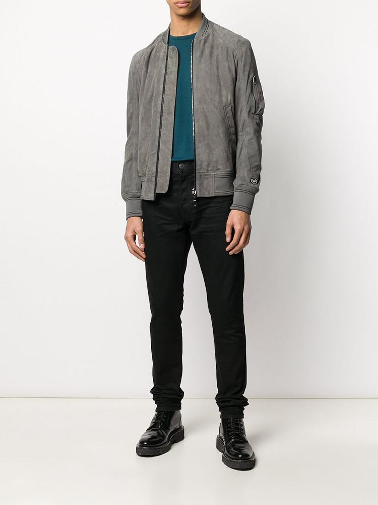 Grey Men's Armani Emporio Leather Bomber Jacket | ITDYONK