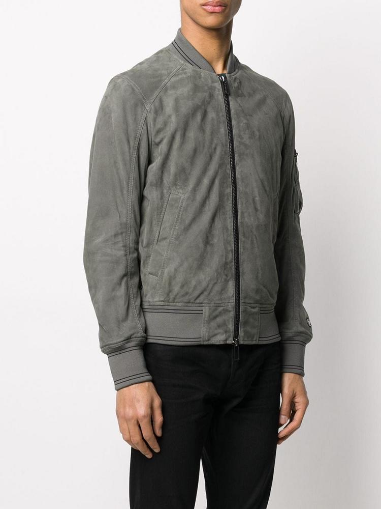 Grey Men's Armani Emporio Leather Bomber Jacket | ITDYONK