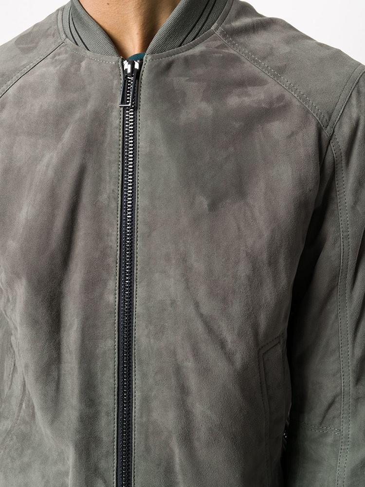 Grey Men's Armani Emporio Leather Bomber Jacket | ITDYONK