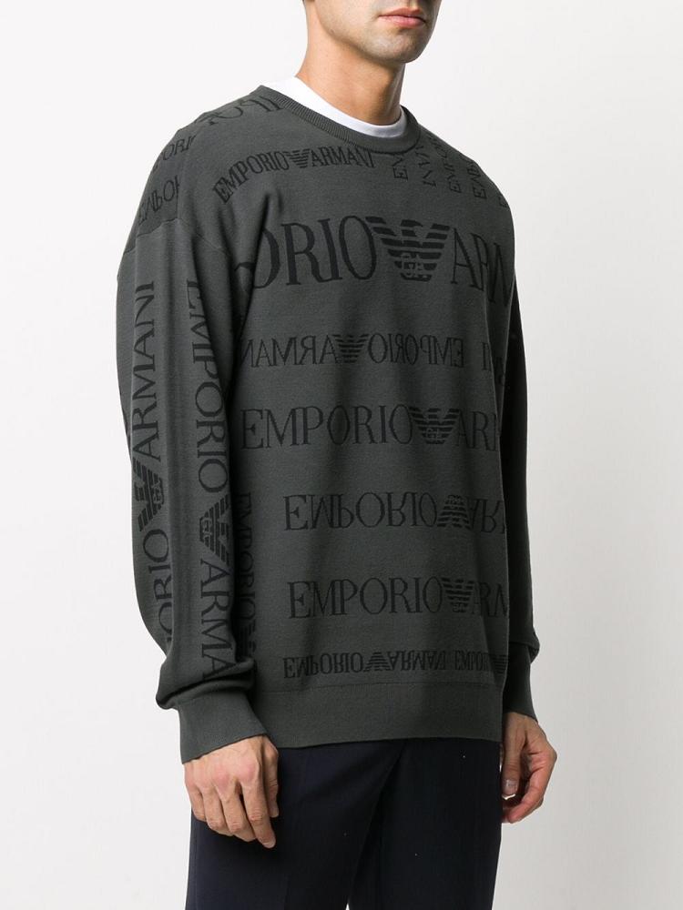 Grey Men's Armani Emporio Logo Jacquard Sweaters | 0VLR4TU