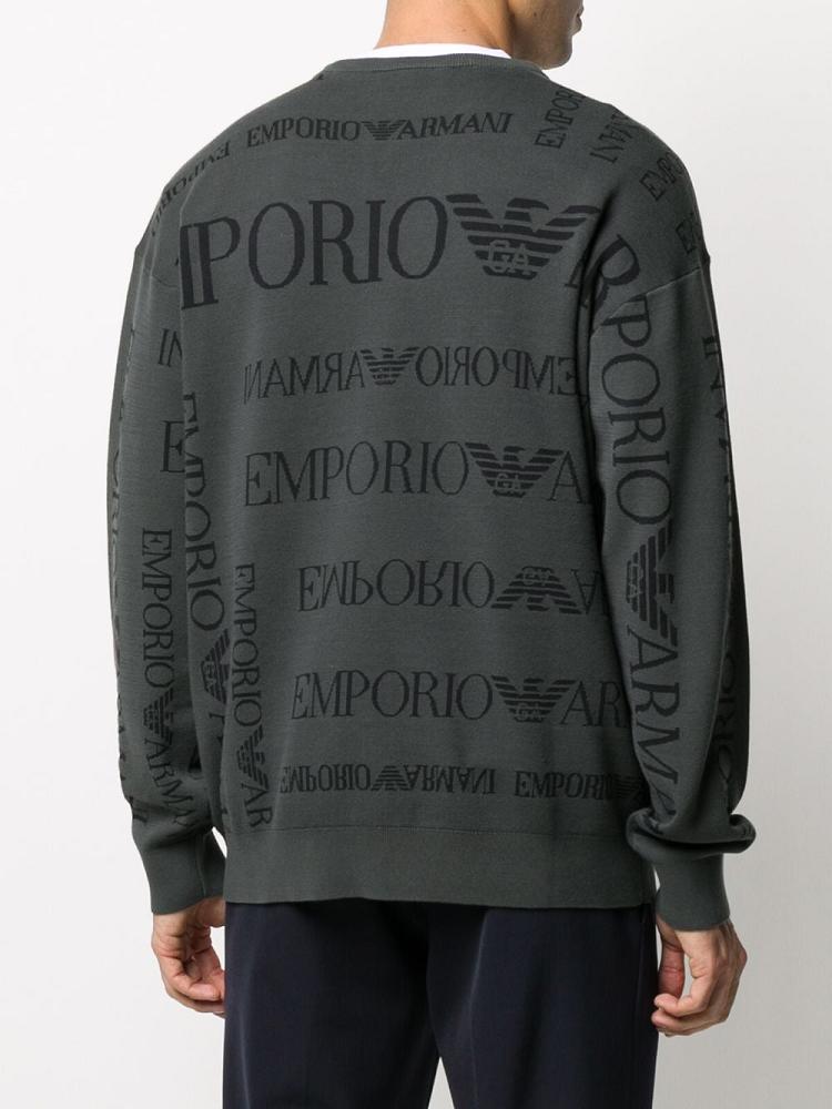 Grey Men's Armani Emporio Logo Jacquard Sweaters | 0VLR4TU