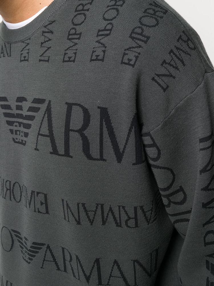 Grey Men's Armani Emporio Logo Jacquard Sweaters | 0VLR4TU