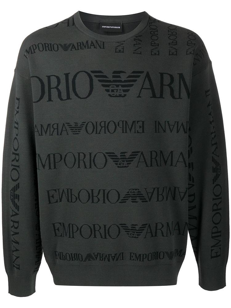 Grey Men\'s Armani Emporio Logo Jacquard Sweaters | 0VLR4TU