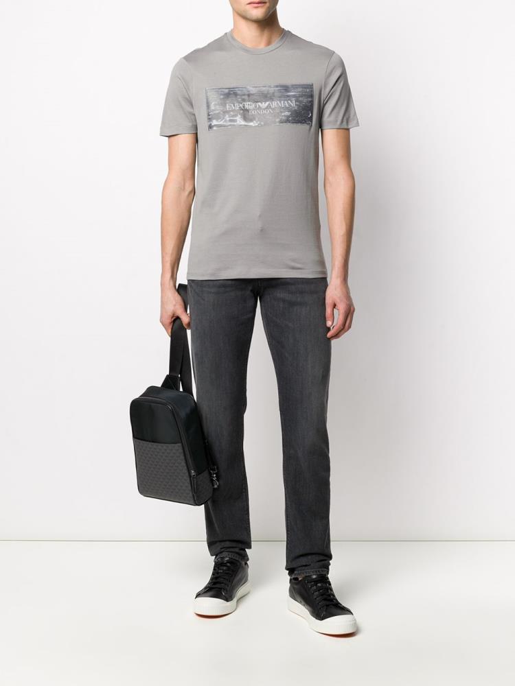 Grey Men's Armani Emporio Logo Print T Shirts | ME2A4LY