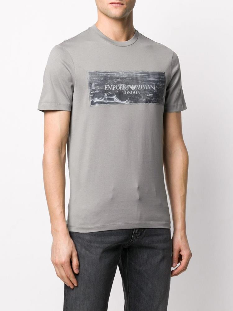 Grey Men's Armani Emporio Logo Print T Shirts | ME2A4LY