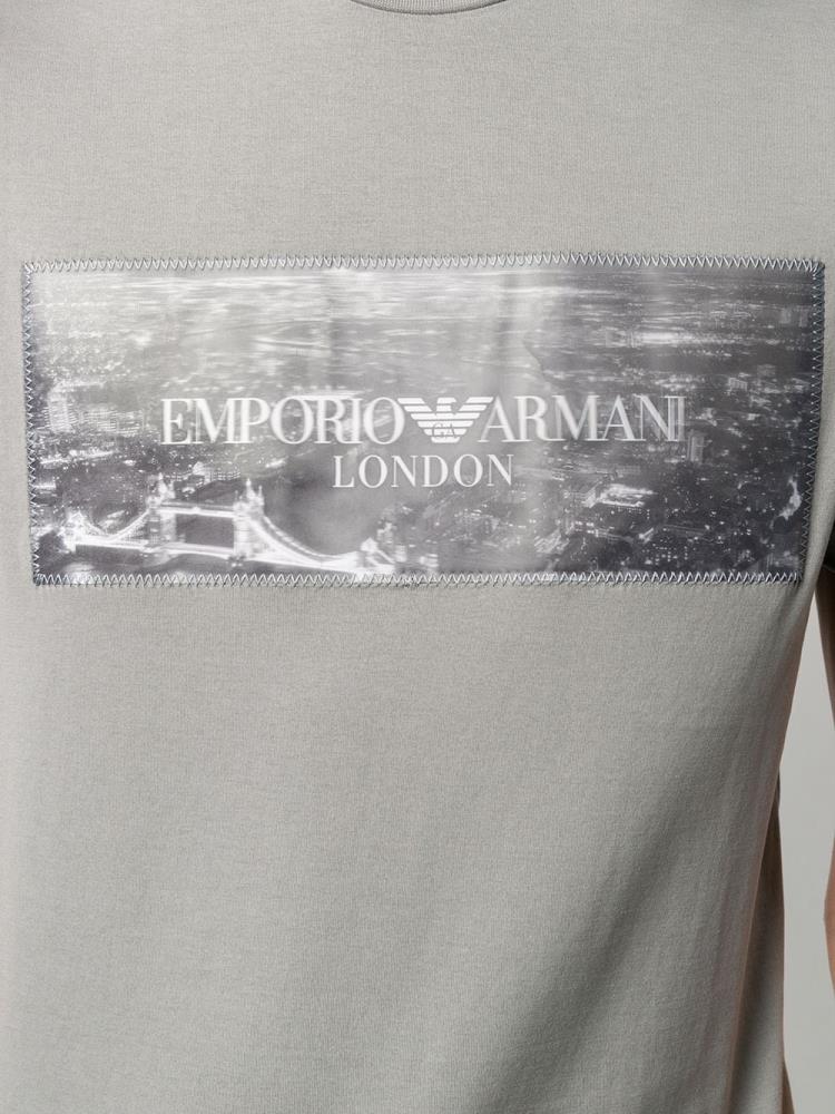 Grey Men's Armani Emporio Logo Print T Shirts | ME2A4LY