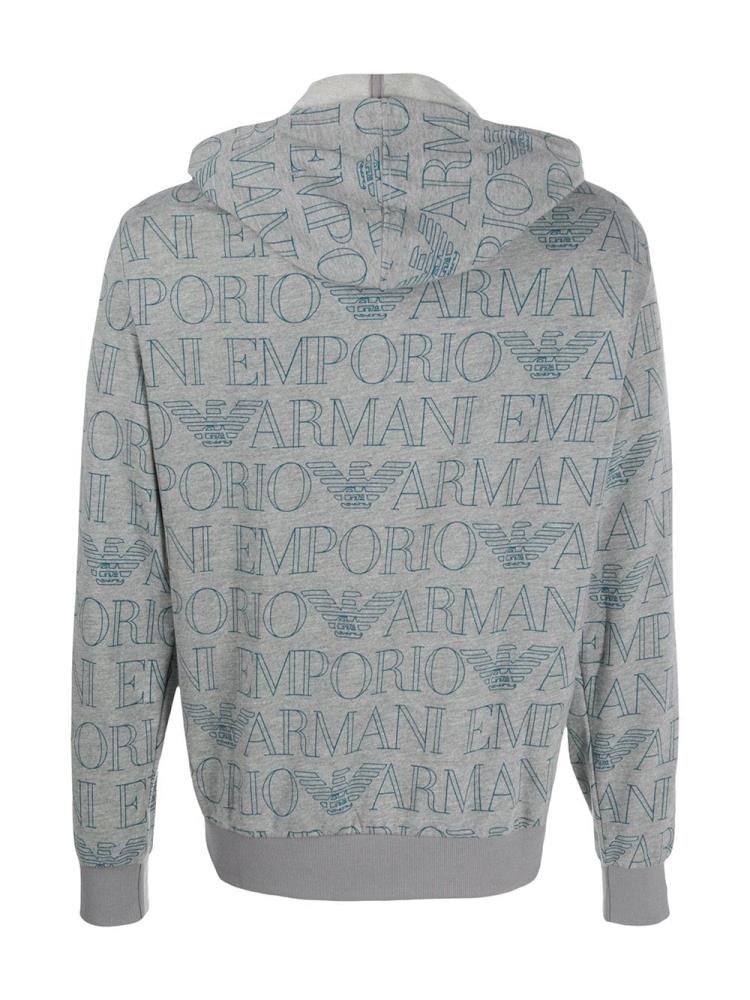 Grey Men's Armani Emporio Logo Print Hoodie | UITC2GD