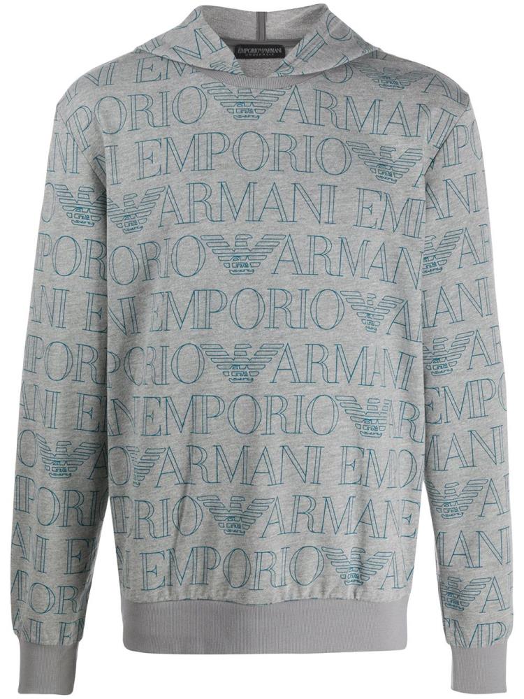 Grey Men\'s Armani Emporio Logo Print Hoodie | UITC2GD