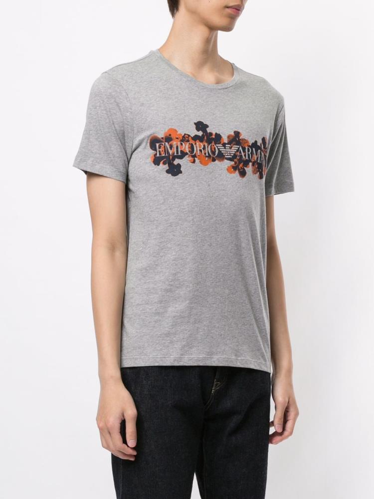 Grey Men's Armani Emporio Logo Print T Shirts | WF4OUV2