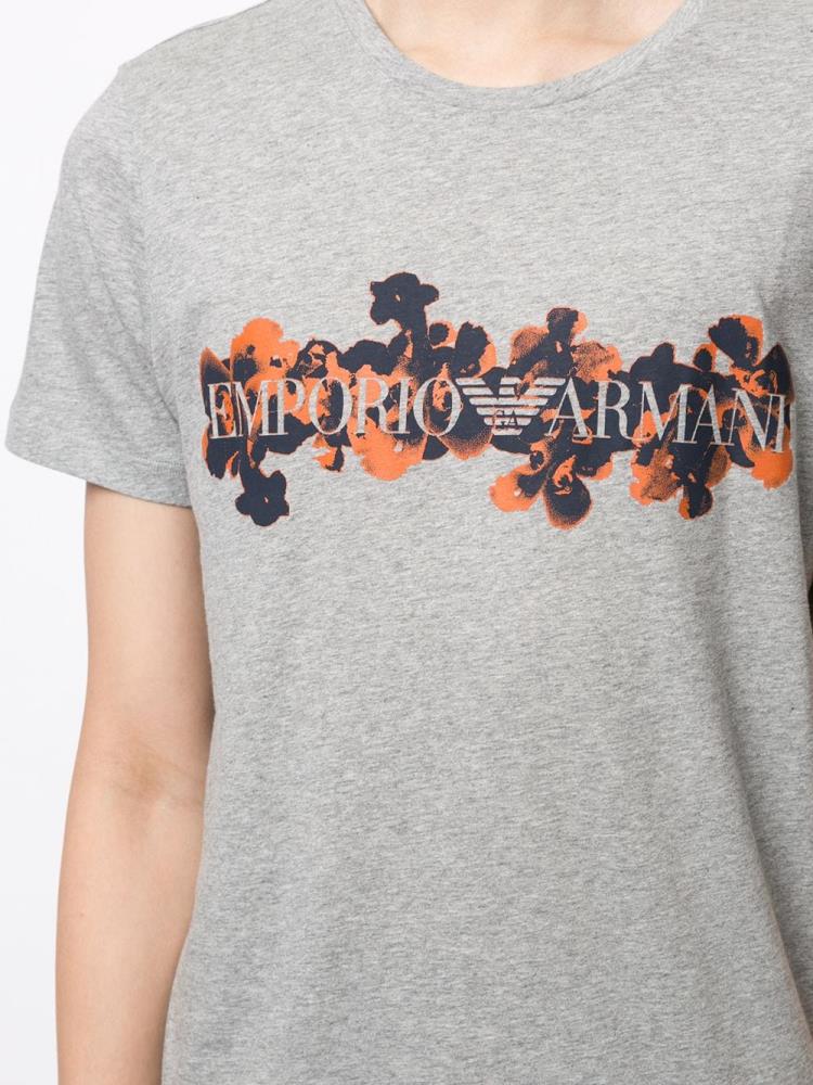 Grey Men's Armani Emporio Logo Print T Shirts | WF4OUV2