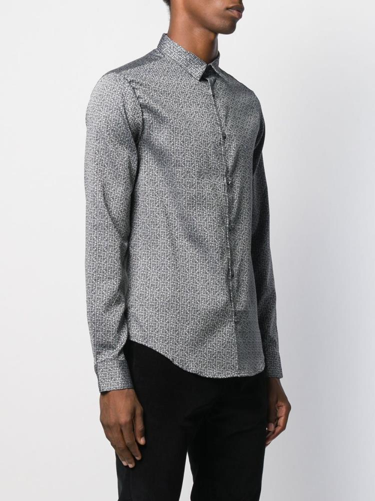 Grey Men's Armani Emporio Monogram Print Shirts | W4Q2K2R