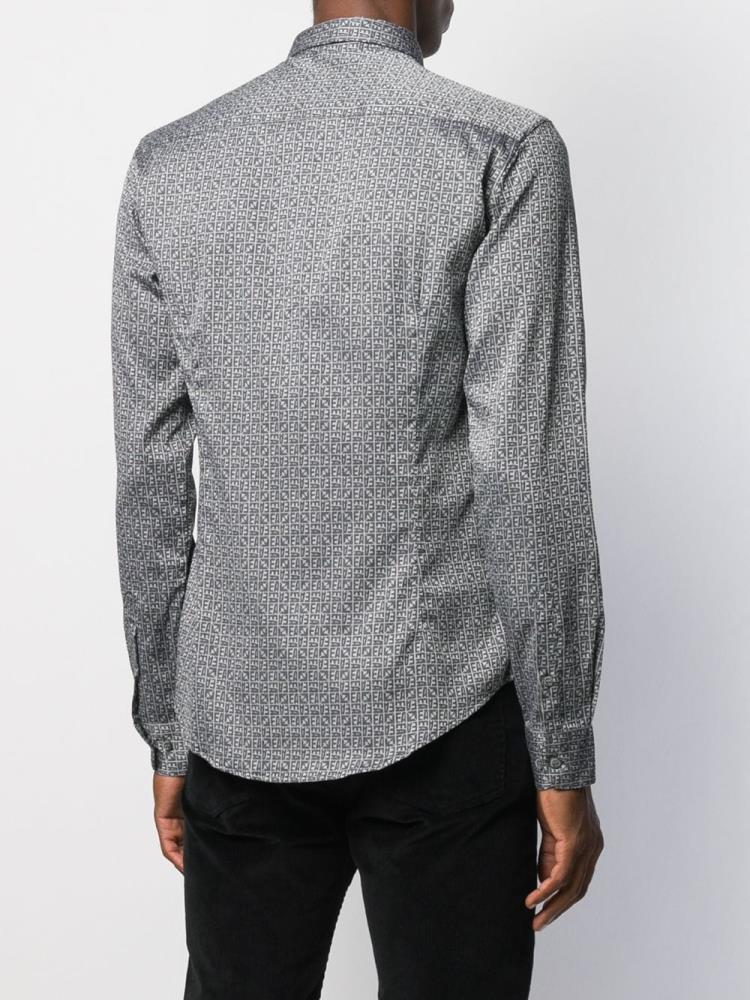 Grey Men's Armani Emporio Monogram Print Shirts | W4Q2K2R