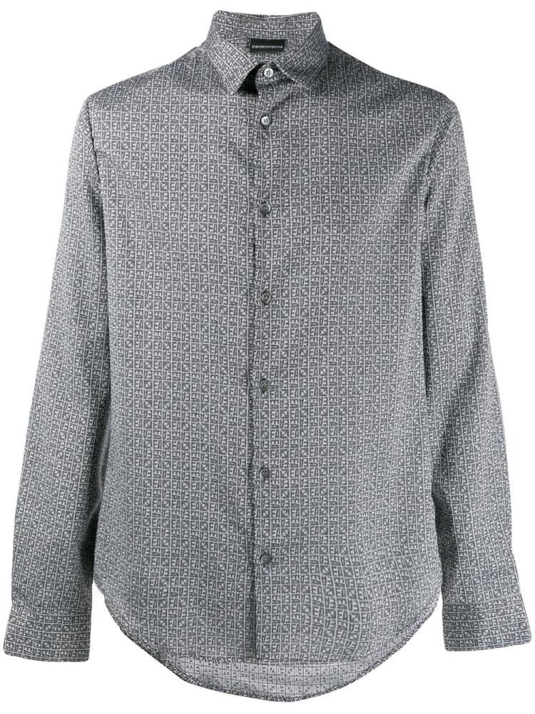 Grey Men\'s Armani Emporio Monogram Print Shirts | W4Q2K2R