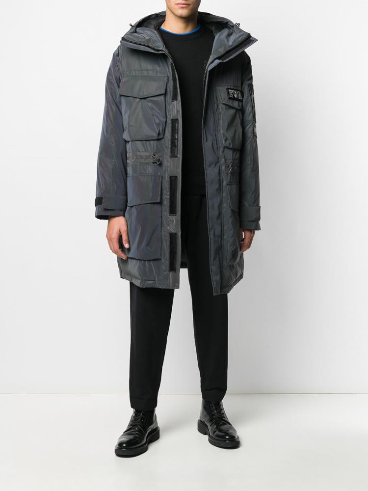 Grey Men's Armani Emporio Oversized Multi Pocket Padded Coat Coats | EU5XGVI