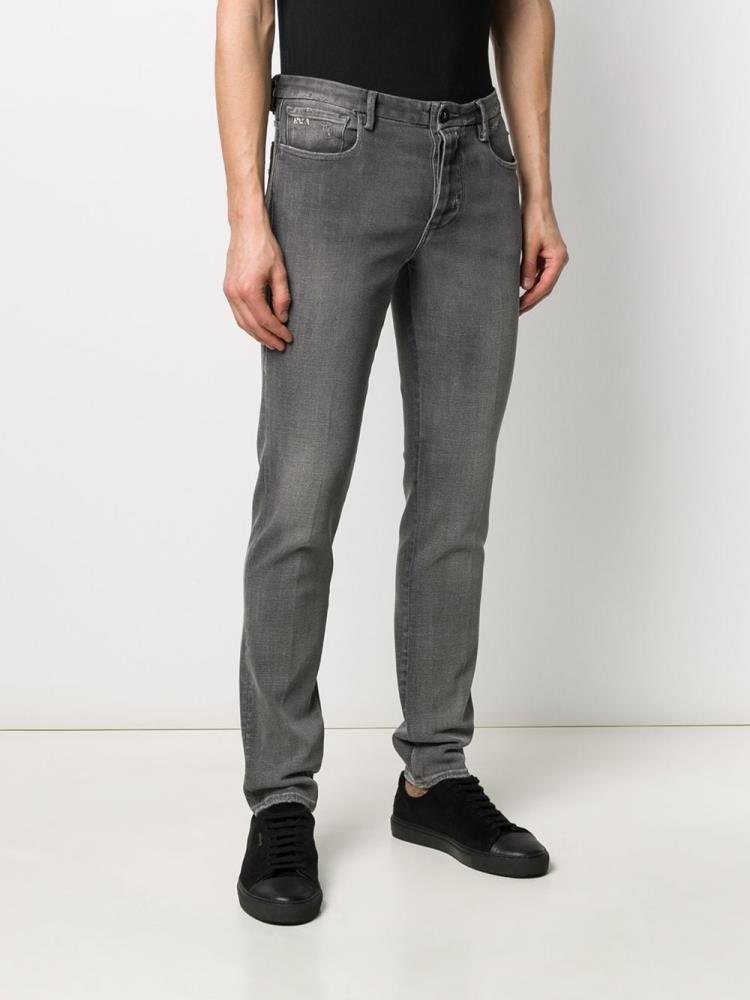 Grey Men's Armani Emporio Straight Leg Distressed Effect Jeans | 4J0CW9P