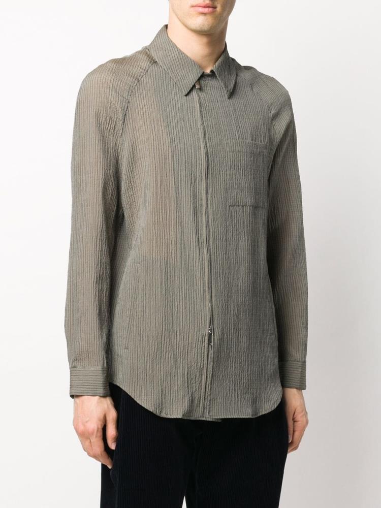 Grey Men's Armani Emporio Striped Creased Effect Shirts | R7JYPLK