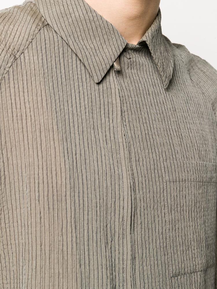 Grey Men's Armani Emporio Striped Creased Effect Shirts | R7JYPLK