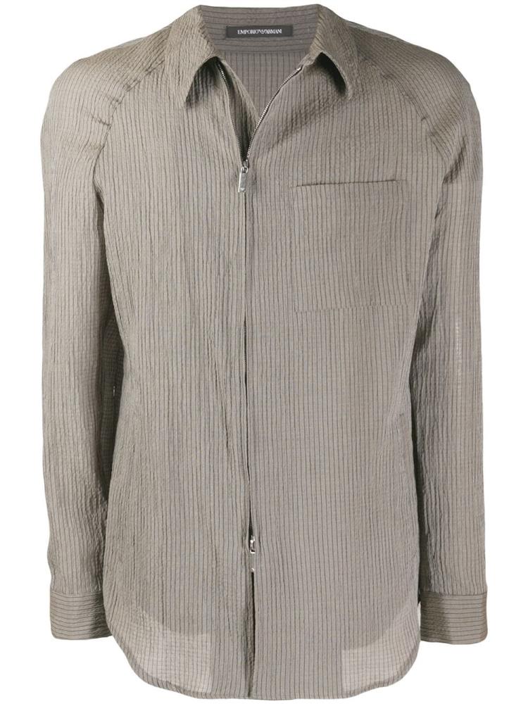 Grey Men\'s Armani Emporio Striped Creased Effect Shirts | R7JYPLK