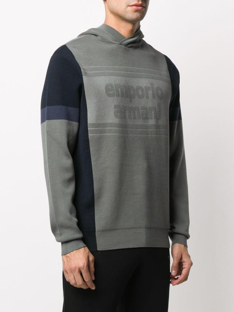 Grey Men's Armani Emporio Two Tone Logo Hoodie | GDIX4QT