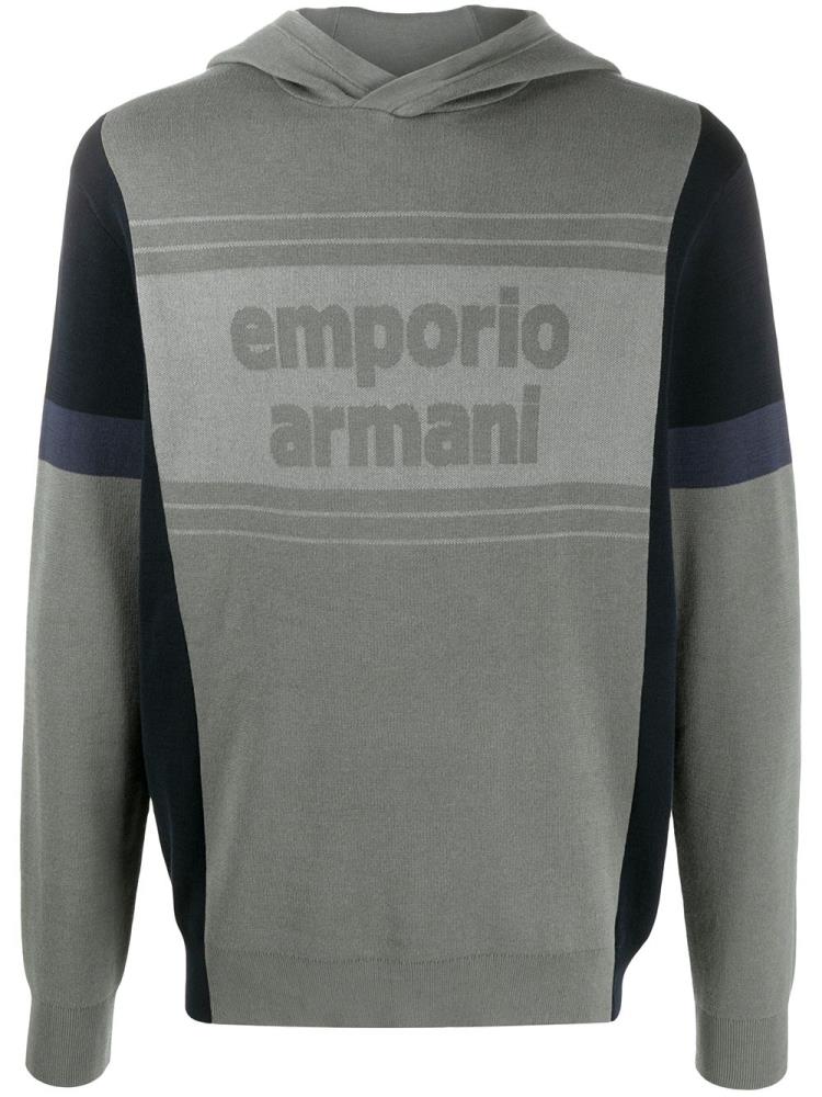 Grey Men\'s Armani Emporio Two Tone Logo Hoodie | GDIX4QT