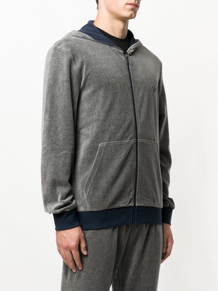 Grey Men's Armani Emporio Zipped Hoodie | Y9E8LR5