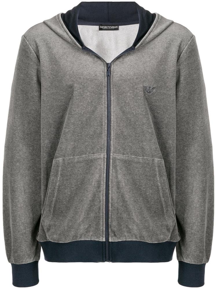 Grey Men\'s Armani Emporio Zipped Hoodie | Y9E8LR5