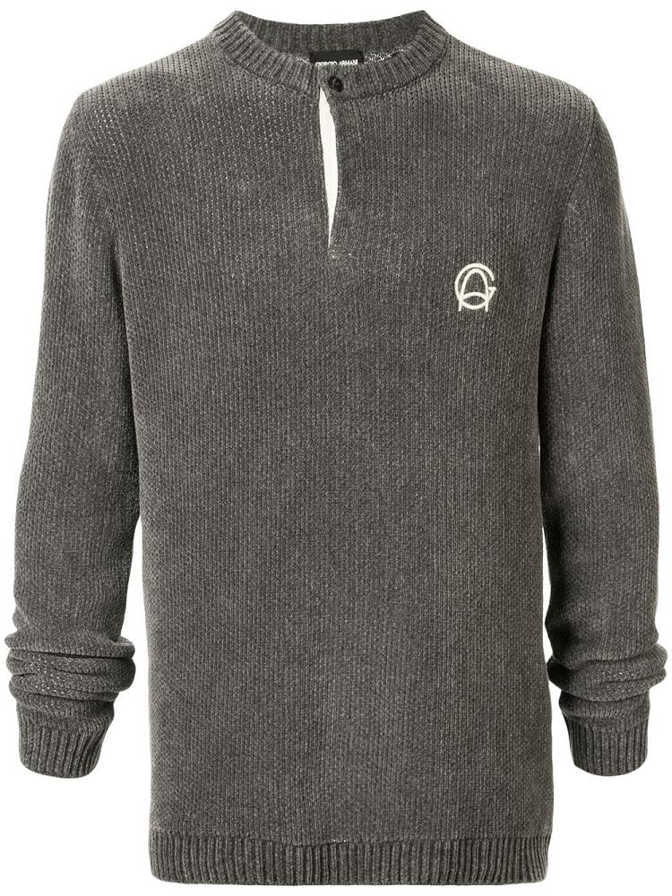 Grey Men\'s Giorgio Armani Henley Jumpers | 3J949ME