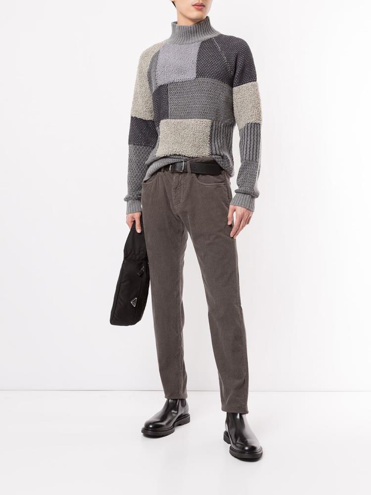 Grey Men's Giorgio Armani Patchwork Knit Jumpers | YXEZN6I