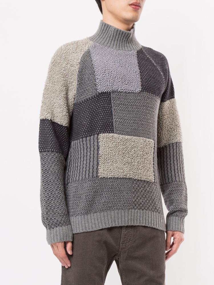 Grey Men's Giorgio Armani Patchwork Knit Jumpers | YXEZN6I