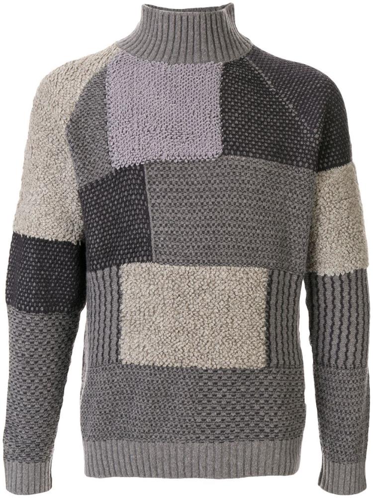 Grey Men\'s Giorgio Armani Patchwork Knit Jumpers | YXEZN6I