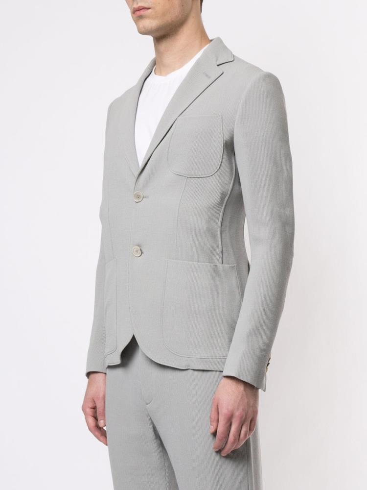 Grey Men's Giorgio Armani Ribbed Knit Blazers | 5GQSI32