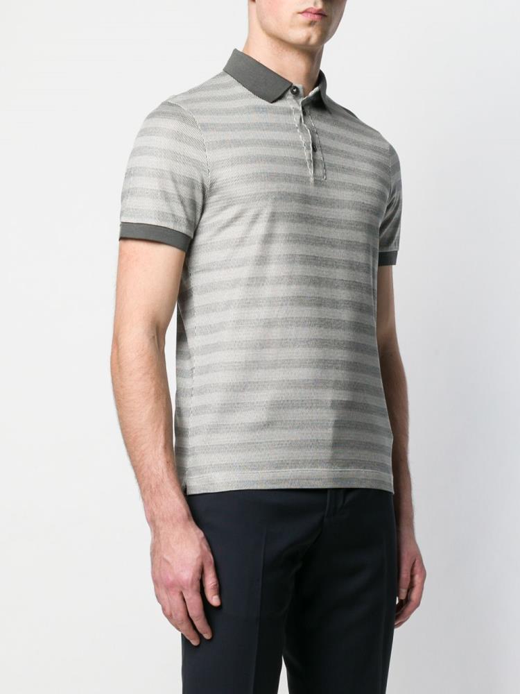 Grey Men's Giorgio Armani Striped Polo Shirts | 221HB4R