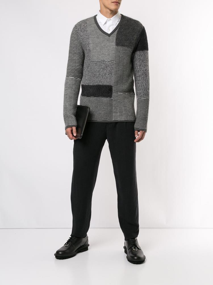 Grey Men's Giorgio Armani V Neck Jumpers | 4UT9JW2