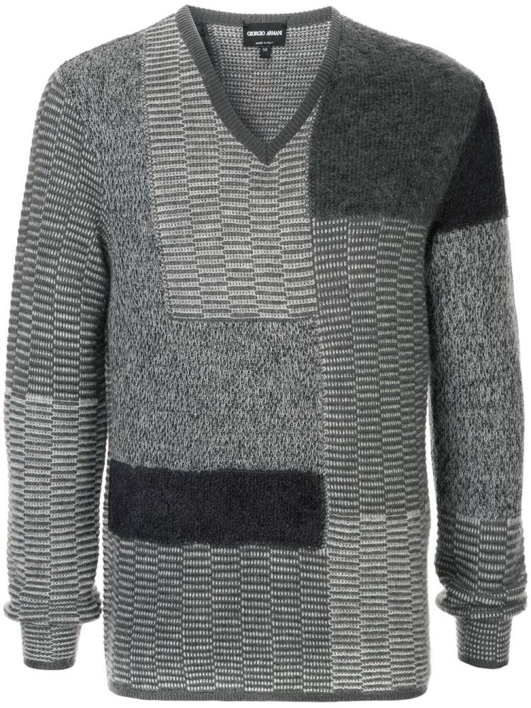 Grey Men\'s Giorgio Armani V Neck Jumpers | 4UT9JW2