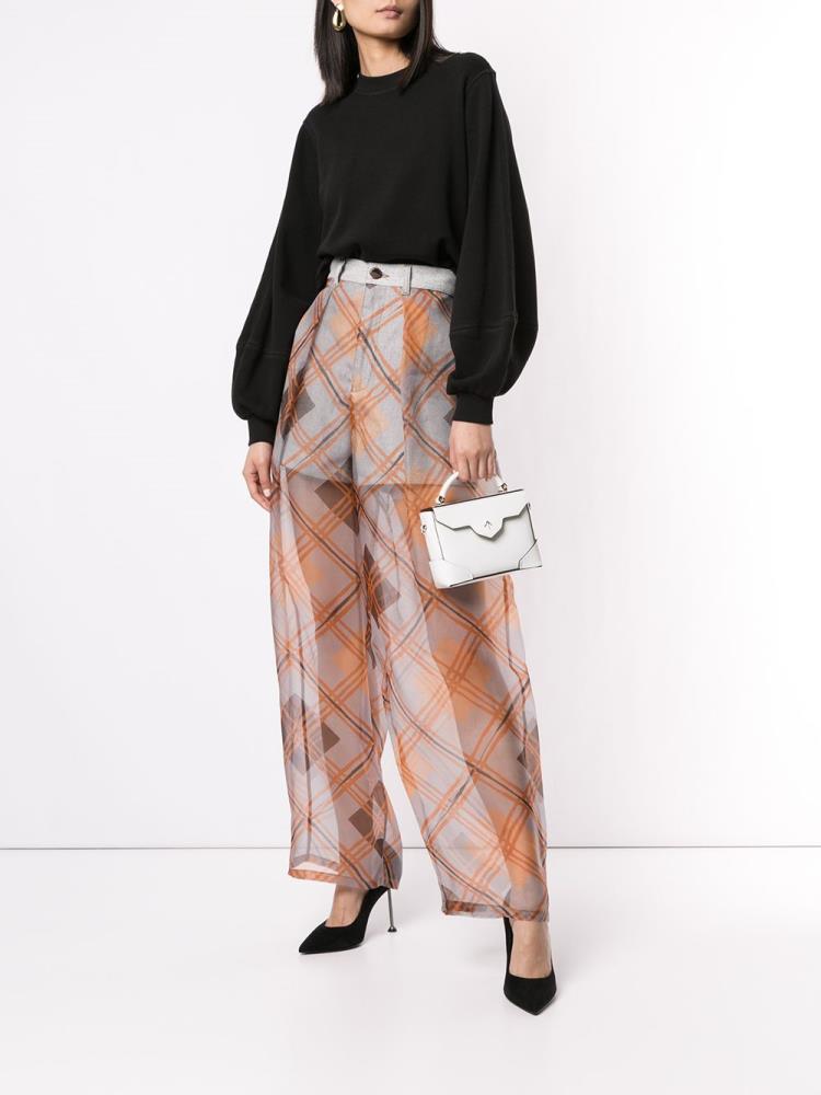 Grey / Orange Women's Armani Emporio Oversized Check Sheer Pants | DLQKKZT