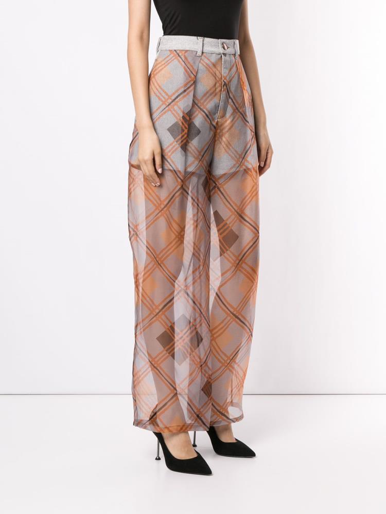 Grey / Orange Women's Armani Emporio Oversized Check Sheer Pants | DLQKKZT