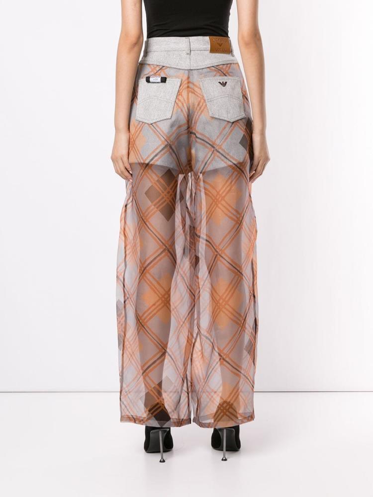 Grey / Orange Women's Armani Emporio Oversized Check Sheer Pants | DLQKKZT