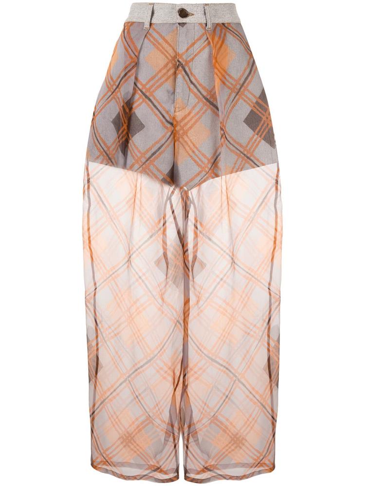 Grey / Orange Women\'s Armani Emporio Oversized Check Sheer Pants | DLQKKZT