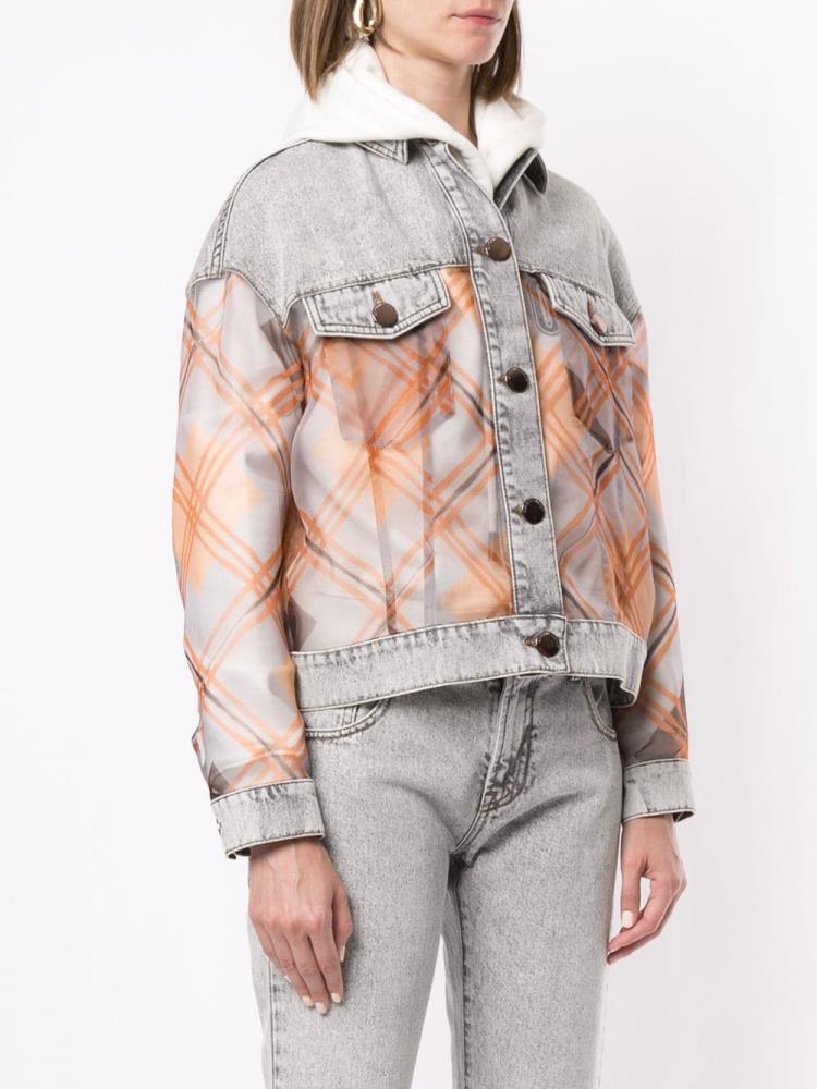 Grey / Orange Women's Armani Emporio Contrast Sheer Denim Jackets | VF2WMIW