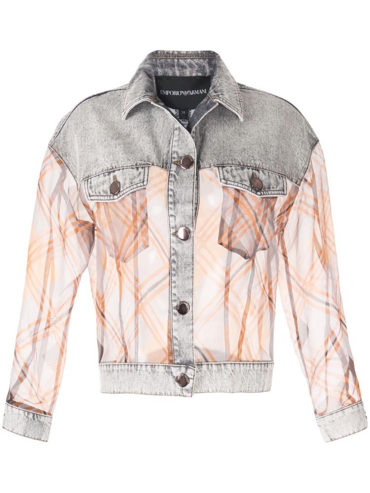 Grey / Orange Women\'s Armani Emporio Contrast Sheer Denim Jackets | VF2WMIW